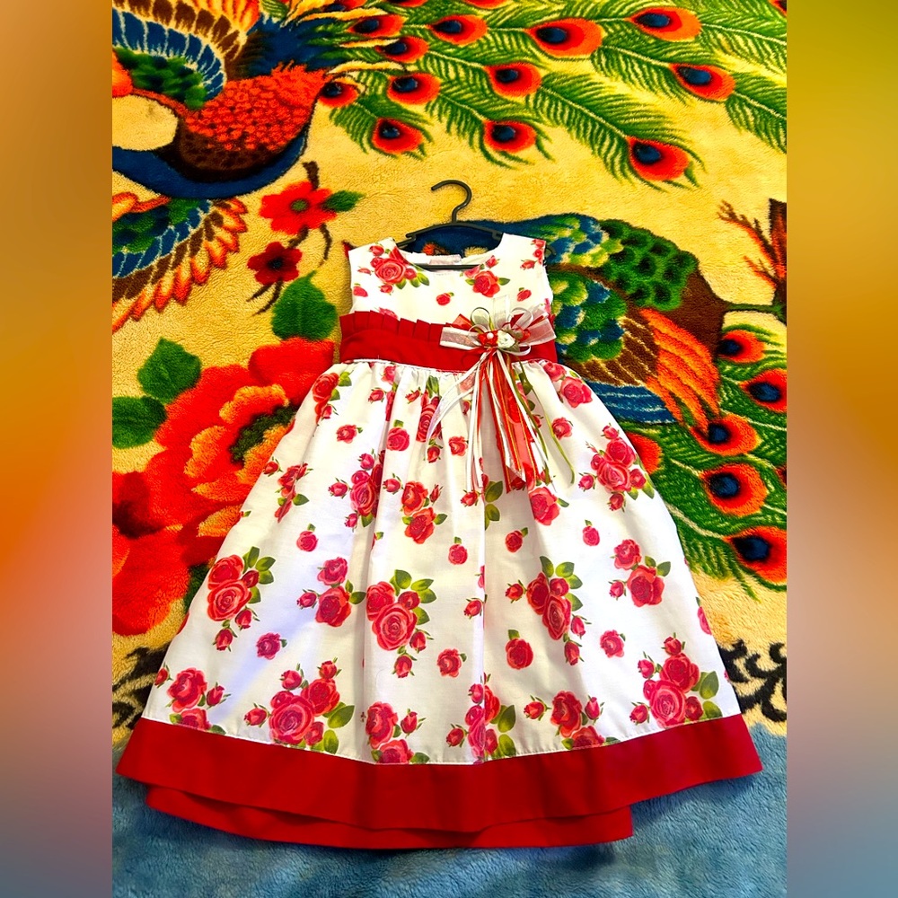 Girls Dress w/ Red Trim & Roses - size 3T